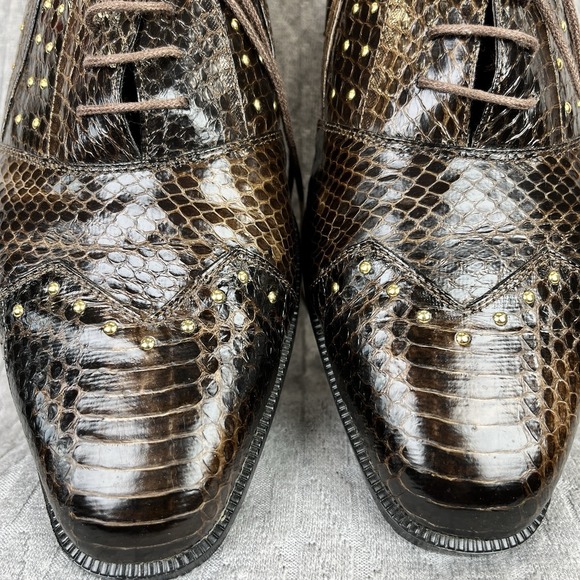 Giorgio Brutini genuine snake skin Men (9) extremely rare gold studs dress shoes